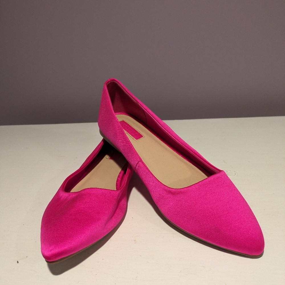Hot pink satin, pointed flats